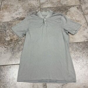 Lululemon Shirt Mens Small Gray Metal Vent Breathe Polo Blade Collar Perforated
